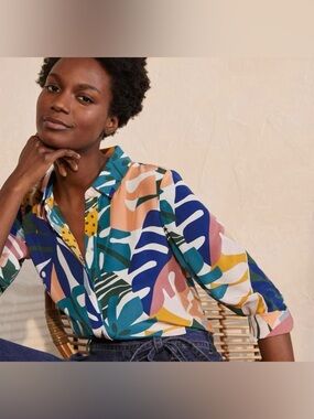 Boden 100% Silk Palm Shirt Multicolor Abstract Button-Down Shirt XL